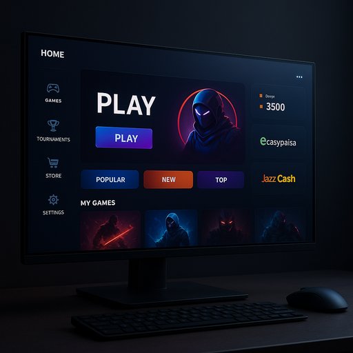 666D hero image showing a sleek gaming platform dashboard on a large monitor with a dark theme and vibrant accents. The scene conveys reliability, modern design, and readiness for players in Pakistan, including deposits via EasyPaisa and JazzCash.