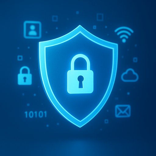 666D privacy-policy hero image: a shield and digital symbols representing data protection across a blue gradient, conveying secure gaming privacy for players in Pakistan.